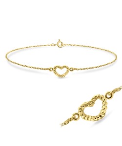 Gold Plated Heart Rope Silver Bracelet BRS-134-GP